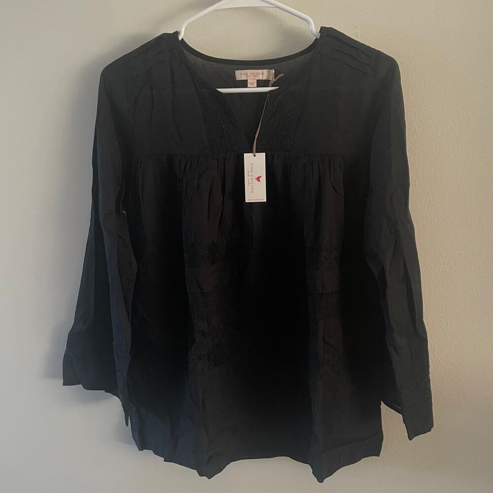 Pink Chicken Womens XS Mary Embroidered Peasant Blouse Caviar Black NWT Boho